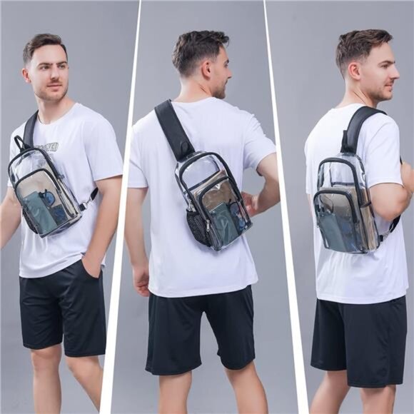 Clear Sling Bag, Clear Bag Stadium Approved, Large Capacity Shoulder Backpack - Picture 2 of 8